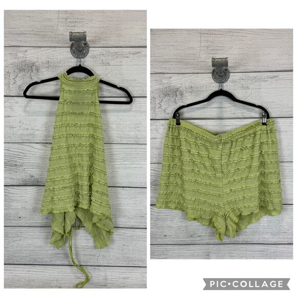 Shein Curve Light Green Textured Ruffle 2 Piece Matching Summer Set Size 4XL - Picture 1 of 13